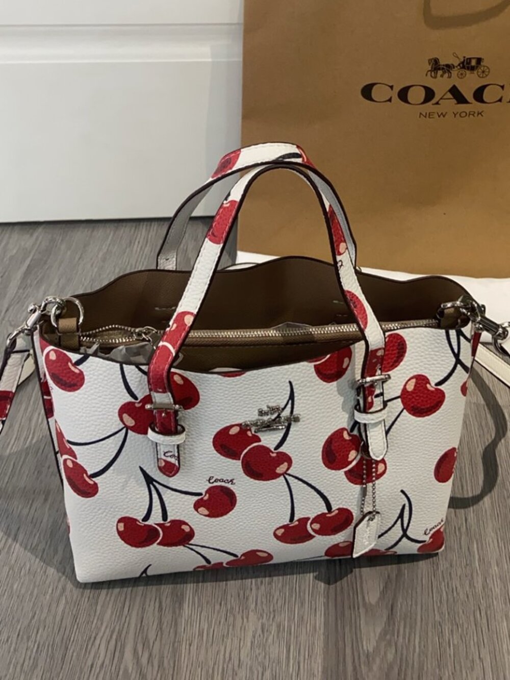 🔥🎁COACH Mollie Tote Bag 25 With Cherry Print（CY695） - Picture 4 of 8